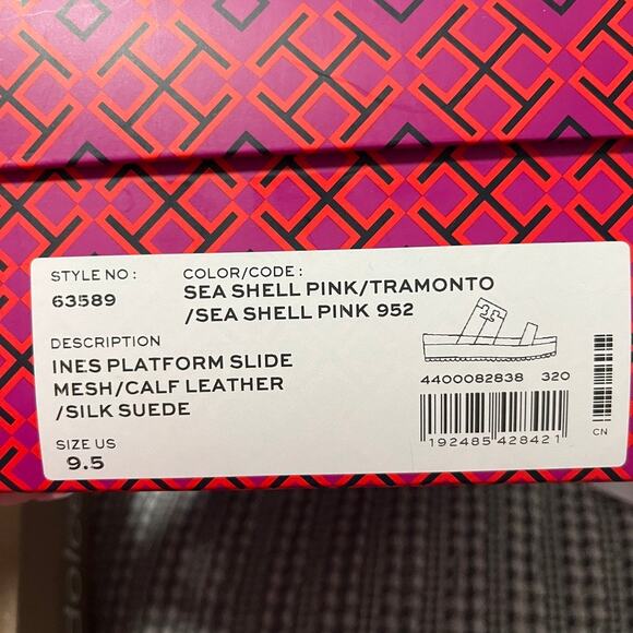 NEW Tory Burch Seashell Pink Ines Platform Slides Size 9.5 - Picture 2 of 7